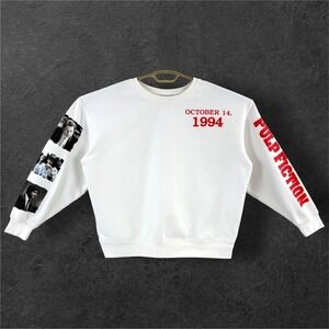 Pulp Fiction Sweatshirt Mens M White Movie Graphic October 14 1994 Fleece